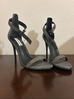 Steve Madden Gunmetal Crystal Wrap-Ankle Stiletto Heels